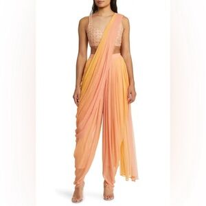 New SANI Asra Dhoti Set in Ombre Yellow/Pink Size XS